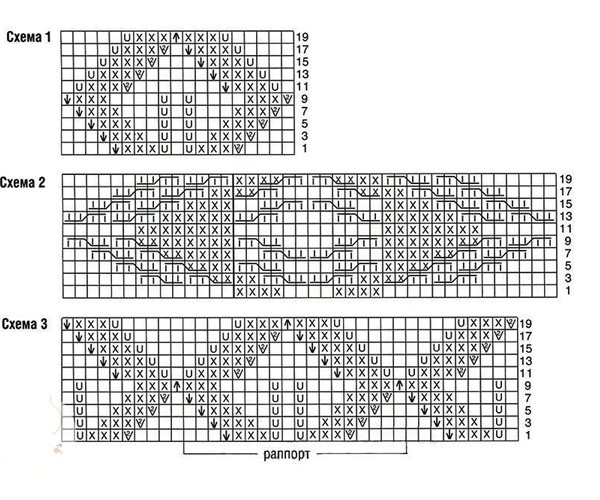 схема джемпера с узором из листьев